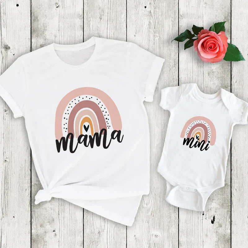 Matching rainbow cotton outfit set for women and baby, family fashion