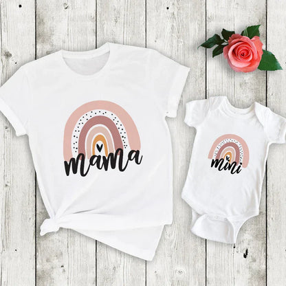 Matching rainbow cotton outfit set for women and baby, family fashion