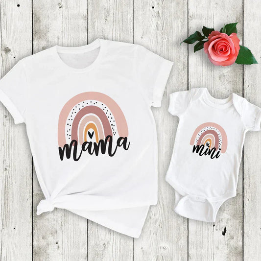 Matching rainbow cotton outfit set for women and baby, family fashion