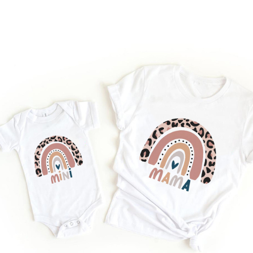 Stylish rainbow cotton outfit for mom, ideal for casual family fashion