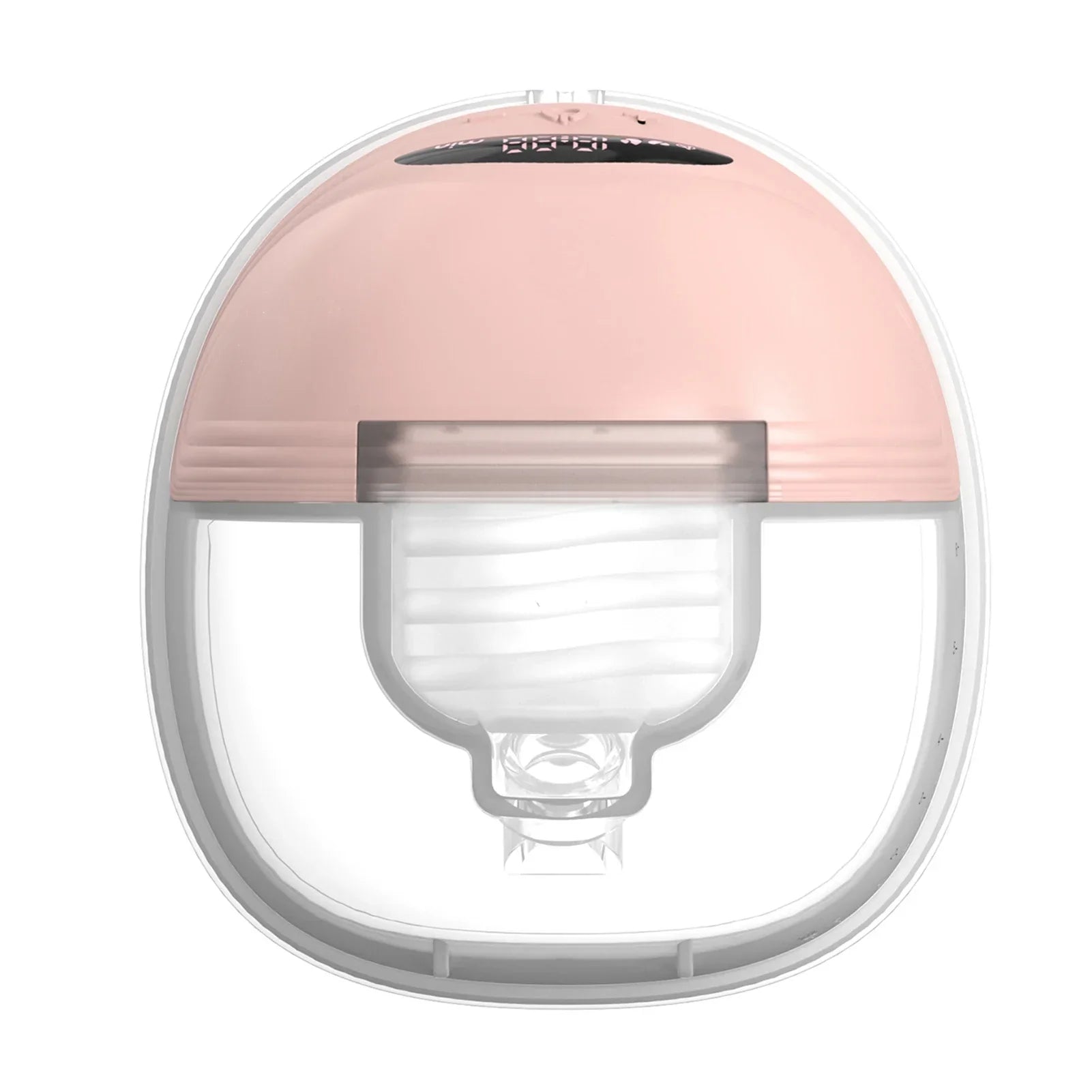 Close-up of the wearable electric breast pump on a nursing bra, highlighting its discreet, bpa-free design