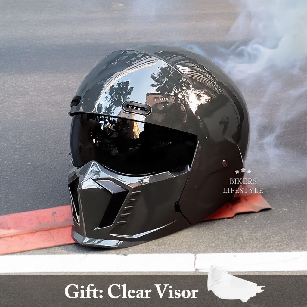 Enhanced rider safety with this unisex matte black full face modular motorcycle helmet & integrated visor.