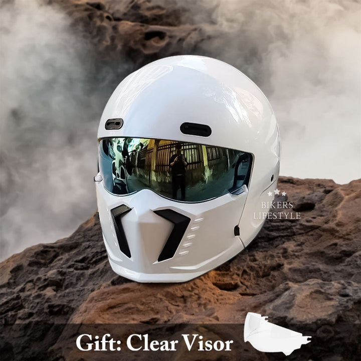 Integrated visor, full face modular motorcycle helmet. Matte black unisex gear for versatile riding.