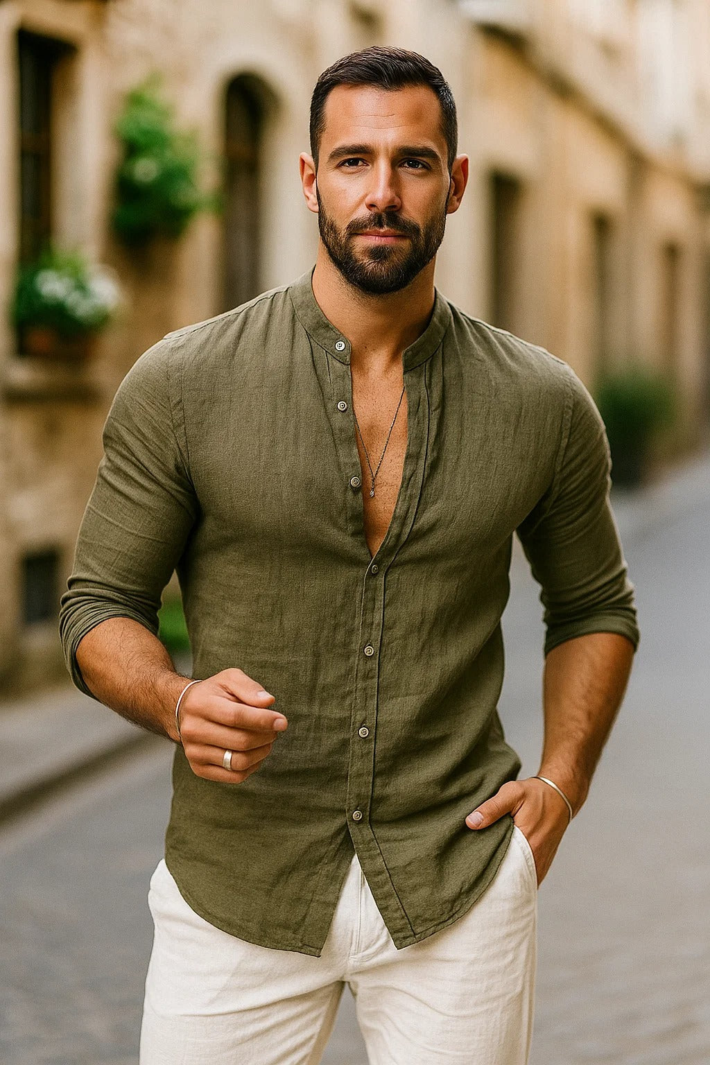 Versatile men's 3/4 sleeve shirt. A stylish, comfortable top for summer, spring, and relaxed casual days.