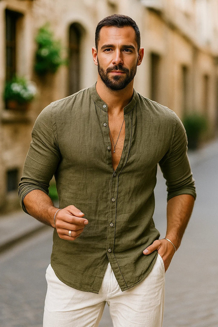 Versatile men's 3/4 sleeve shirt. A stylish, comfortable top for summer, spring, and relaxed casual days.