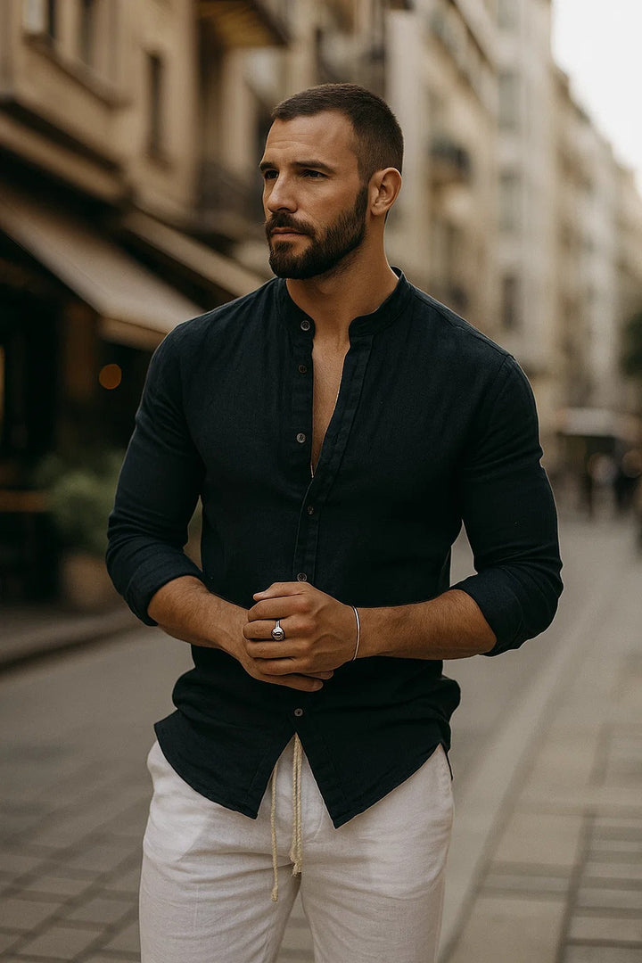 Men's comfortable 3/4 sleeve casual shirt, providing effortless style and a relaxed fit for daily wear.