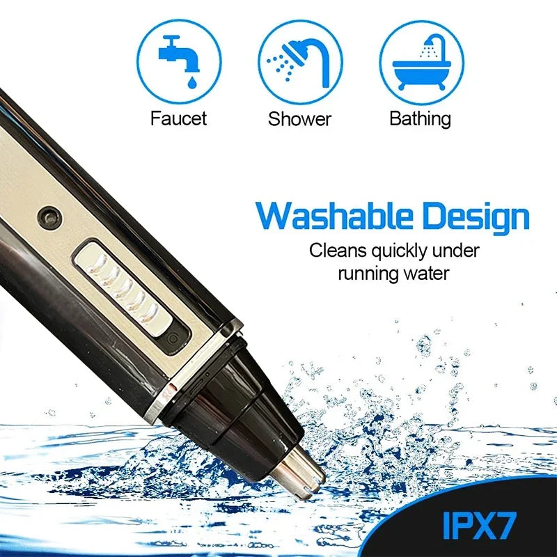 Ergonomic rechargeable multi-groomer for men, perfect for nose, beard, and ear hair trimming