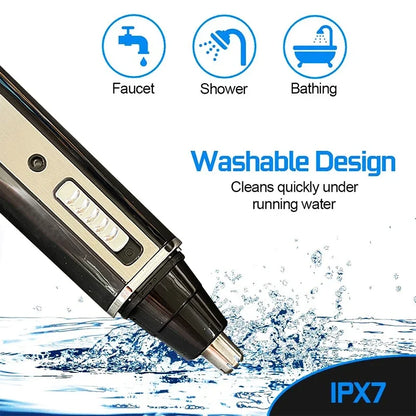 Ergonomic rechargeable multi-groomer for men, perfect for nose, beard, and ear hair trimming