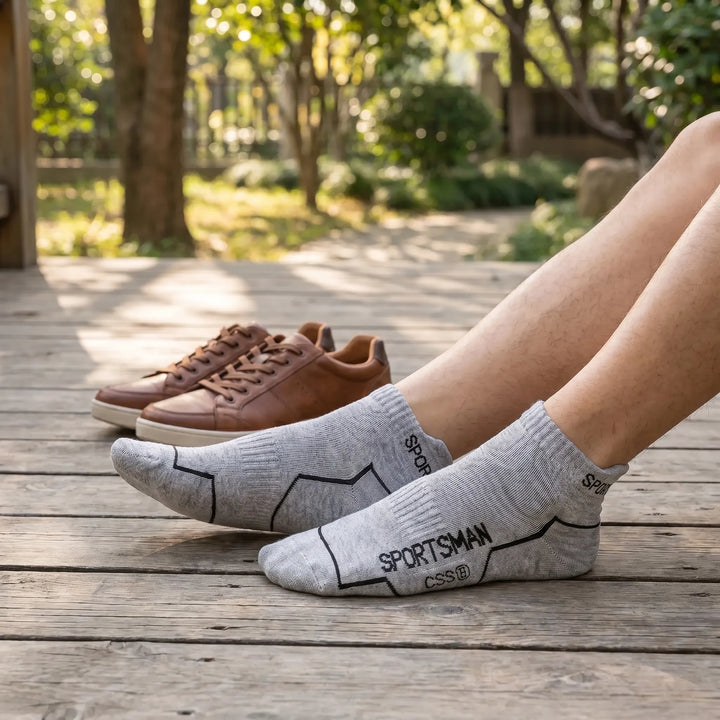 Men's 6-pack low-cut athletic ankle socks. Breathable & cushioned for sport, gym, or running.