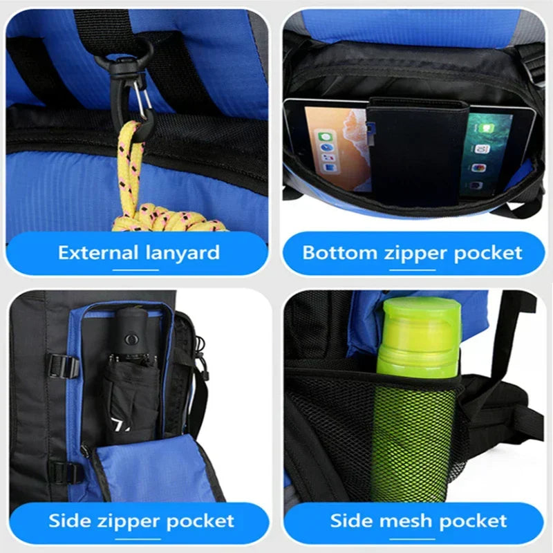 Men's 90L multi-compartment hiking backpack, perfect for outdoor gear, travel, camping & trekking adventures.