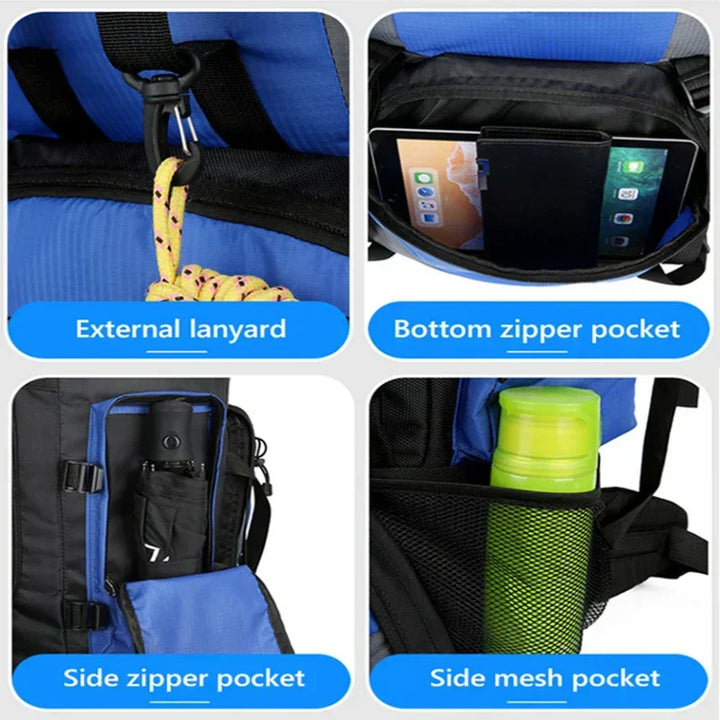 Men's 90L multi-compartment hiking backpack, perfect for outdoor gear, travel, camping & trekking adventures.