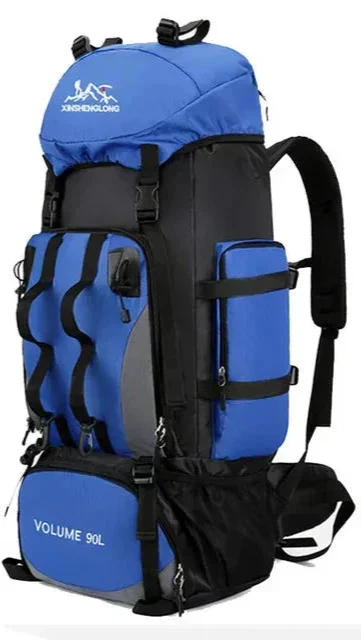 Rugged 90L men's trekking backpack with multi-compartment design, great for camping and extended hikes.