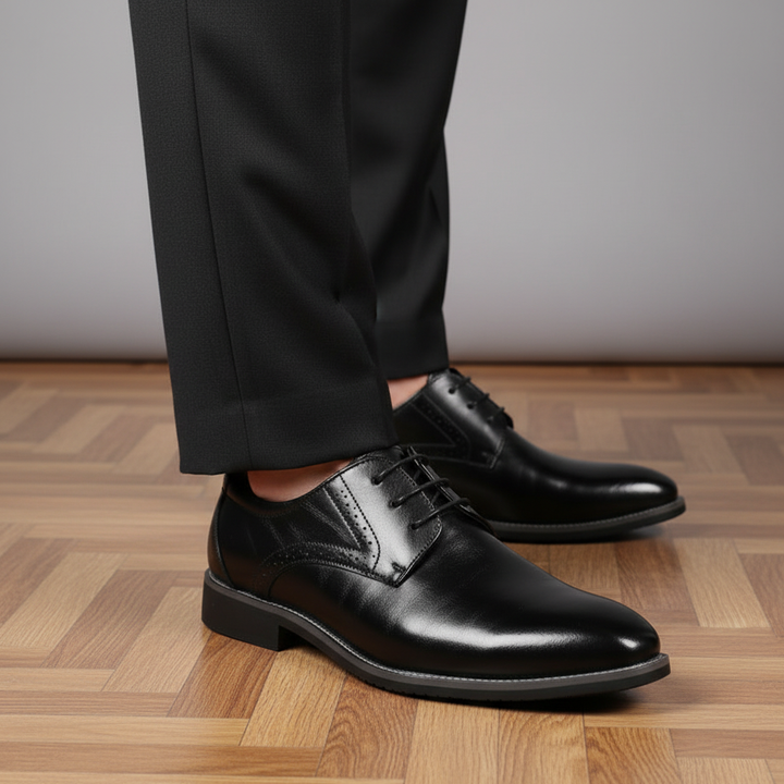 Men's Adrian leather dress shoes, classic brogue design. Ideal for formal, office, & everyday comfort.