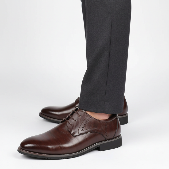 Adrian men's comfortable leather dress shoes. Timeless brogue design for office, formal, & smart casual looks.