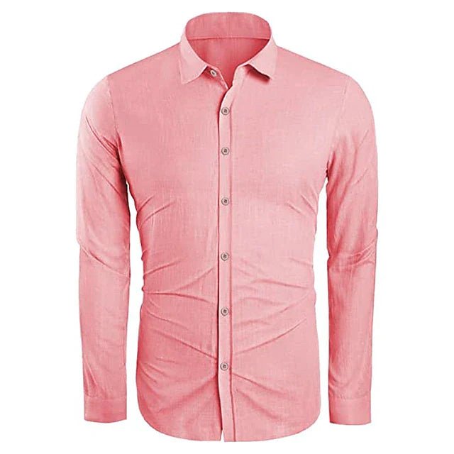 Back view of a men's regular fit breathable long sleeve shirt. Perfect summer button-down for daily fashion.