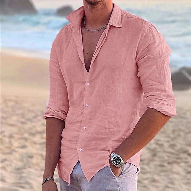 Casual men's long sleeve button-down shirt for summer. Breathable, regular fit, perfect for daily fashion & travel.