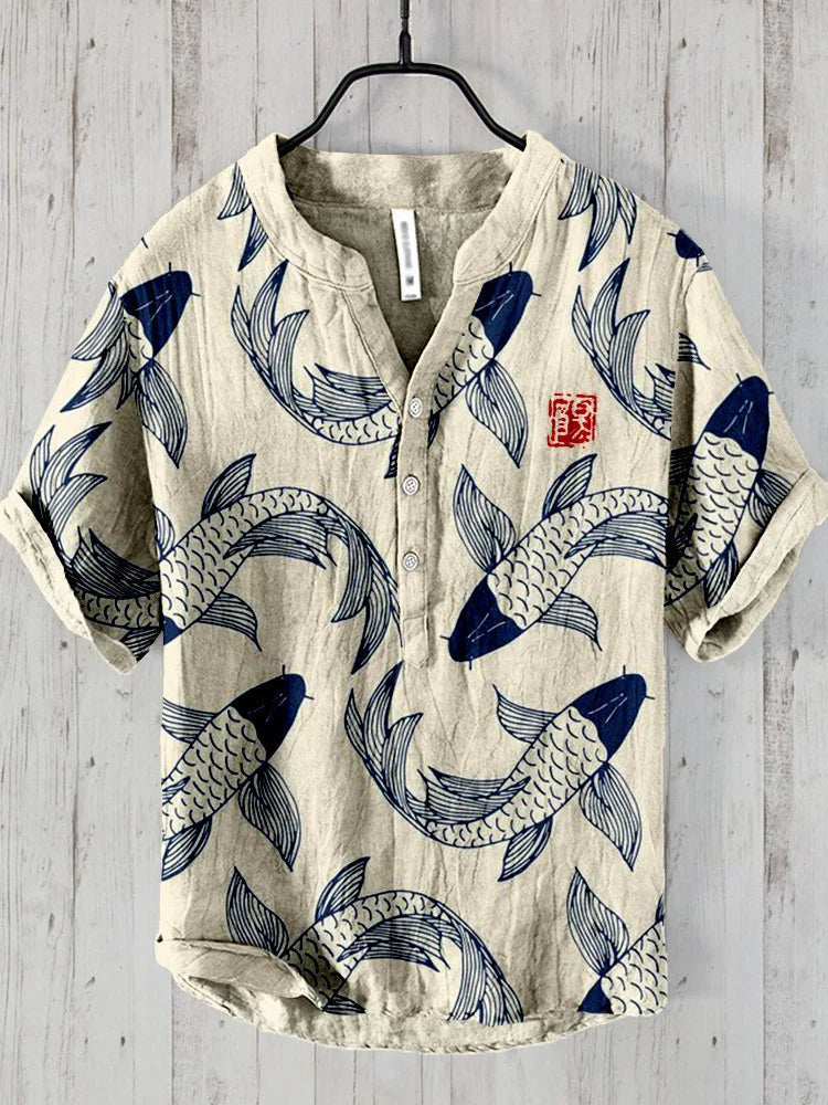 Men's artistic print polo shirt, unique style, short sleeve for casual wear. Vibrant and comfortable.