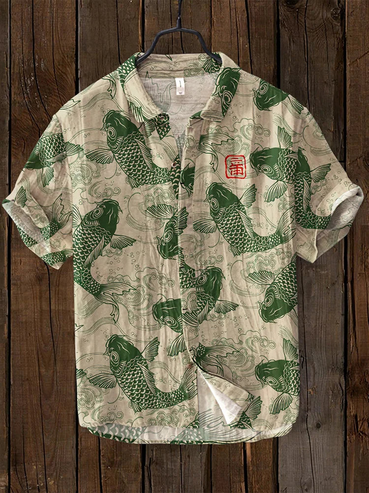 Relaxed fit men's casual polo with vibrant artistic print, perfect for spring/summer unique style.