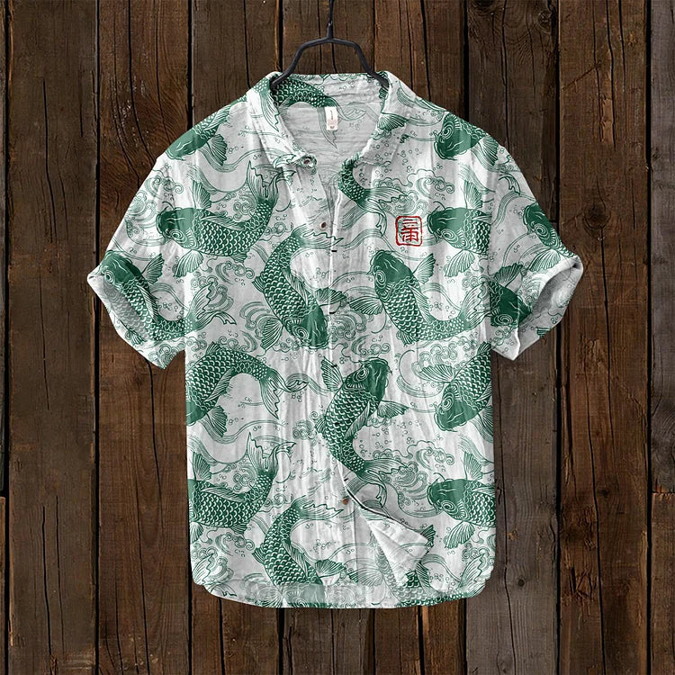 Stylish men's artistic print polo shirt. Unique short sleeve design, relaxed fit for summer casual wear.