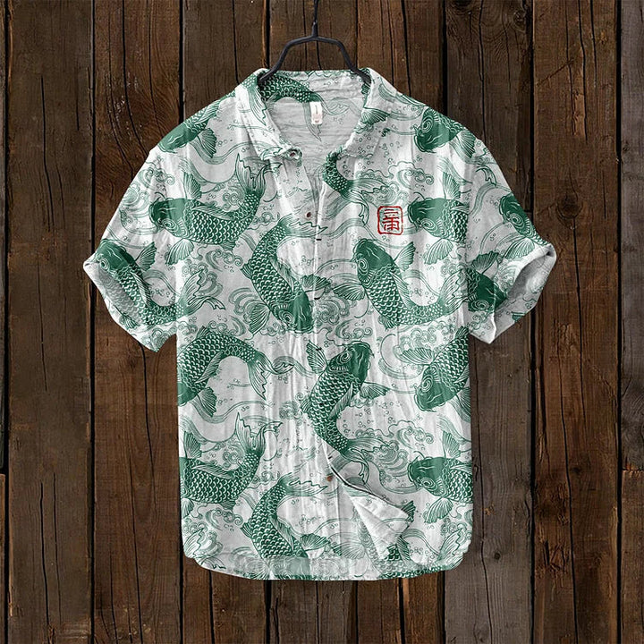 Stylish men's artistic print polo shirt. Unique short sleeve design, relaxed fit for summer casual wear.