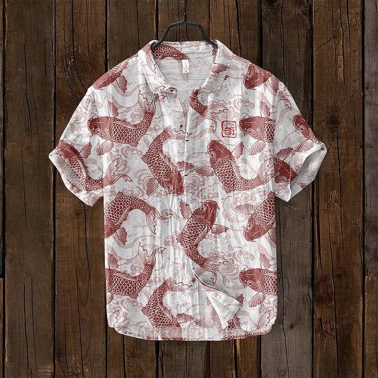 Spring/summer men's artistic print polo, relaxed fit. Unique style short sleeve casual shirt with buttons.