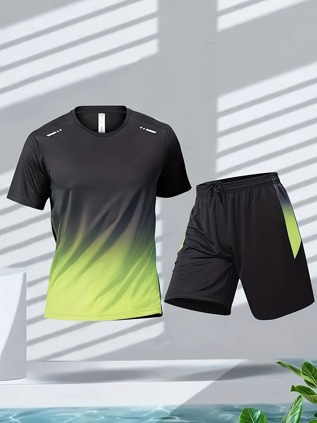 Men's athletic sports set with t-shirt & shorts for active lifestyles. Breathable, quick-dry workout gear.