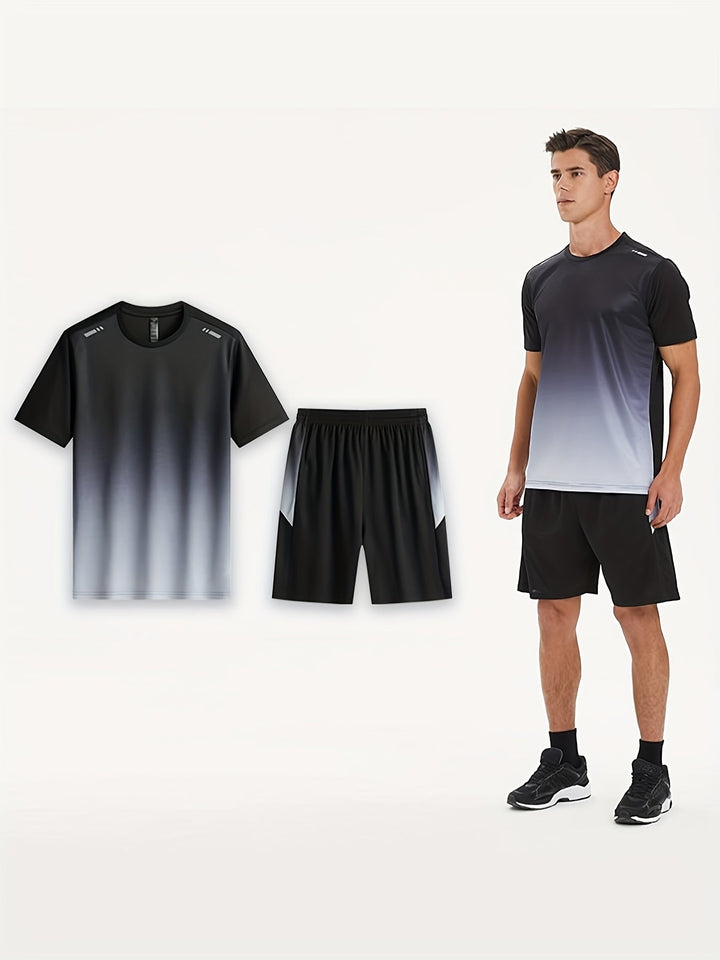 Performance men's sports set: quick-dry athletic t-shirt & breathable shorts. Ideal for outdoor workouts & fitness.