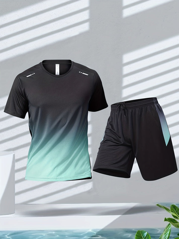Comfortable men's summer activewear set, including an athletic t-shirt and shorts. Perfect for sports & casual wear.