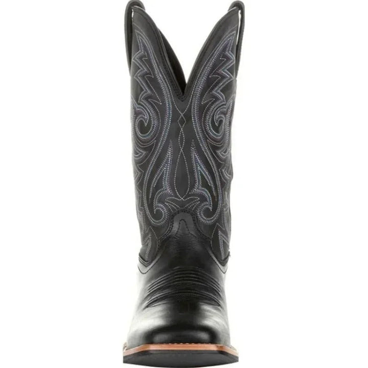 Rugged men's Western fashion boots. Square toe, mid-calf slip-on design for authentic cowboy style and durability.