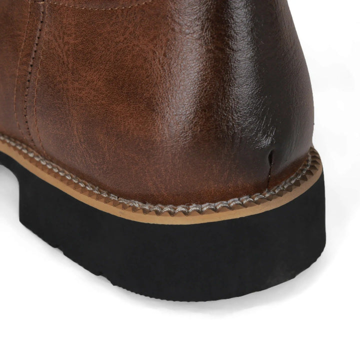 Authentic men's Western square toe cowboy boots. Mid-calf slip-on style, durable & comfortable for rugged wear.