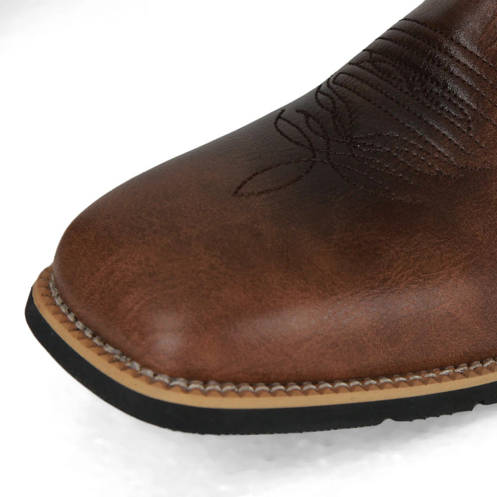 Men's versatile square toe Western boots. Mid-calf slip-on design, durable & comfortable for authentic cowboy style.