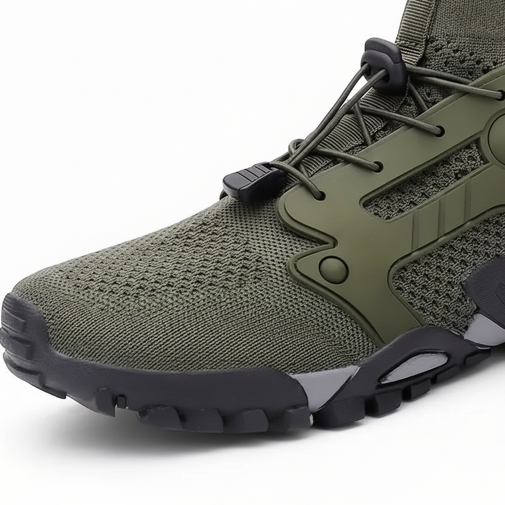Comfortable men's barefoot style high shaft shoes. Lightweight, breathable, promoting natural movement for outdoor use.