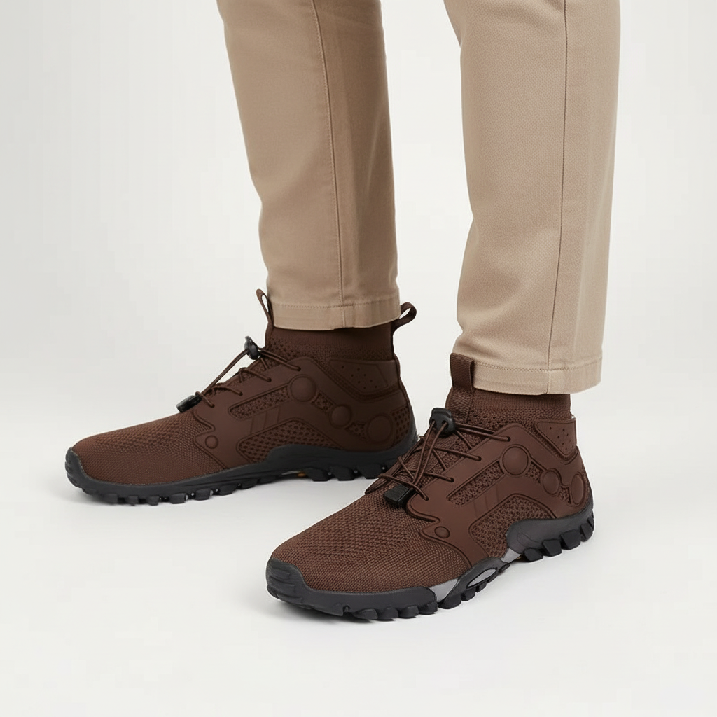 Men's high shaft barefoot trail shoes for natural movement. Breathable, comfortable, & provides good grip.