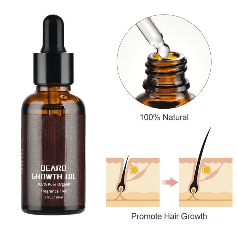 Man applying beard oil from the growth kit. Enhancing healthy beard care & promoting fuller, stronger growth.