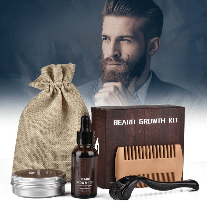 Men's grooming essentials: beard growth kit for strong, healthy, & thicker beards. Solution for patchy areas.