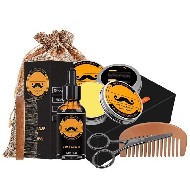 Nourishing beard oil from men's beard growth kit. Promotes healthy, strong beard, & reduces patchiness.