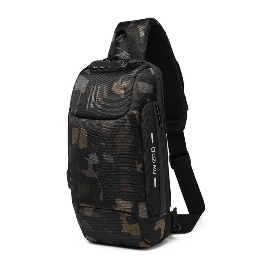 Red anti-theft men's sling bag, durable and water-resistant, perfect for secure daily carry and travel.