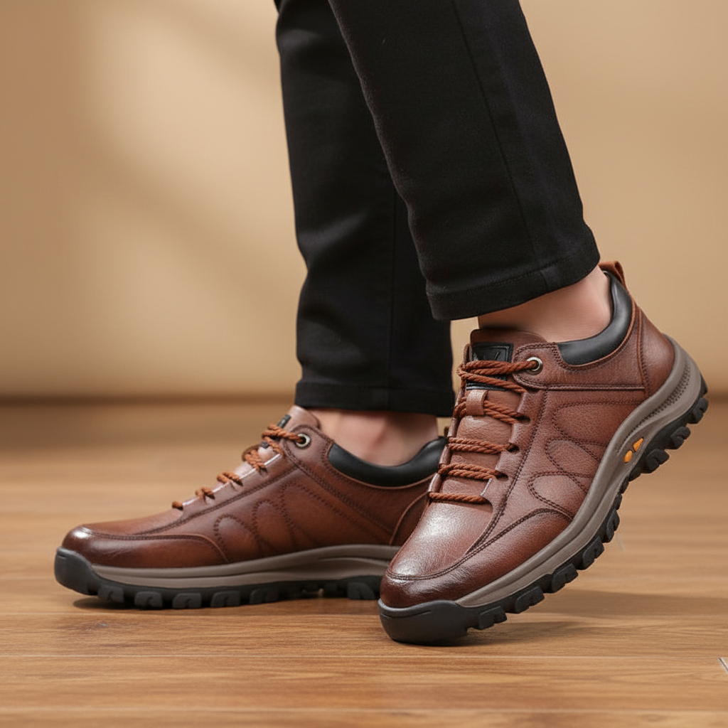 Men's black leather lace-up orthopedic dress shoes for ultimate comfort & support. Ideal for all-day wear.