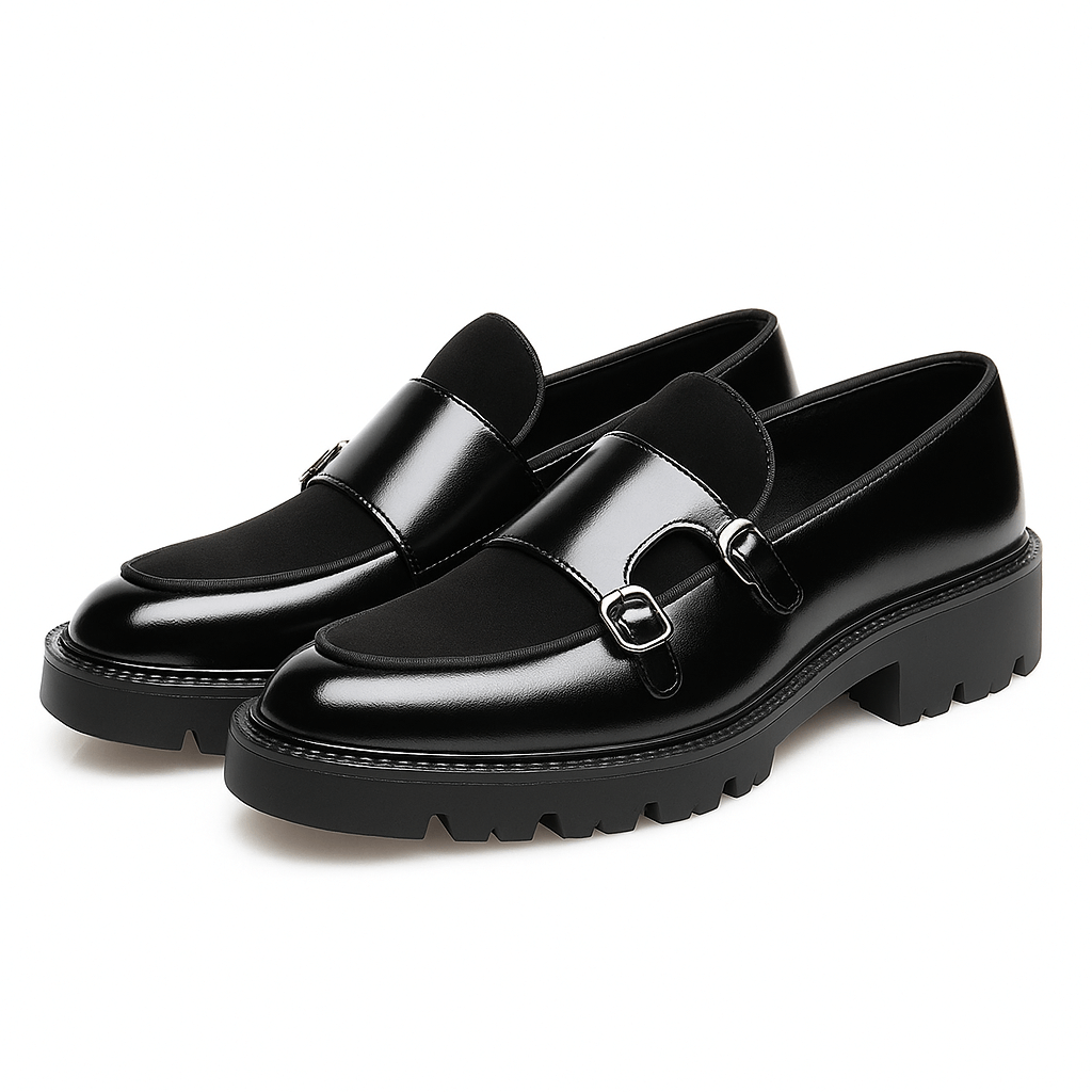 High-quality men's monk strap loafers. Dress shoes suitable for business meetings, weddings, or formal events.