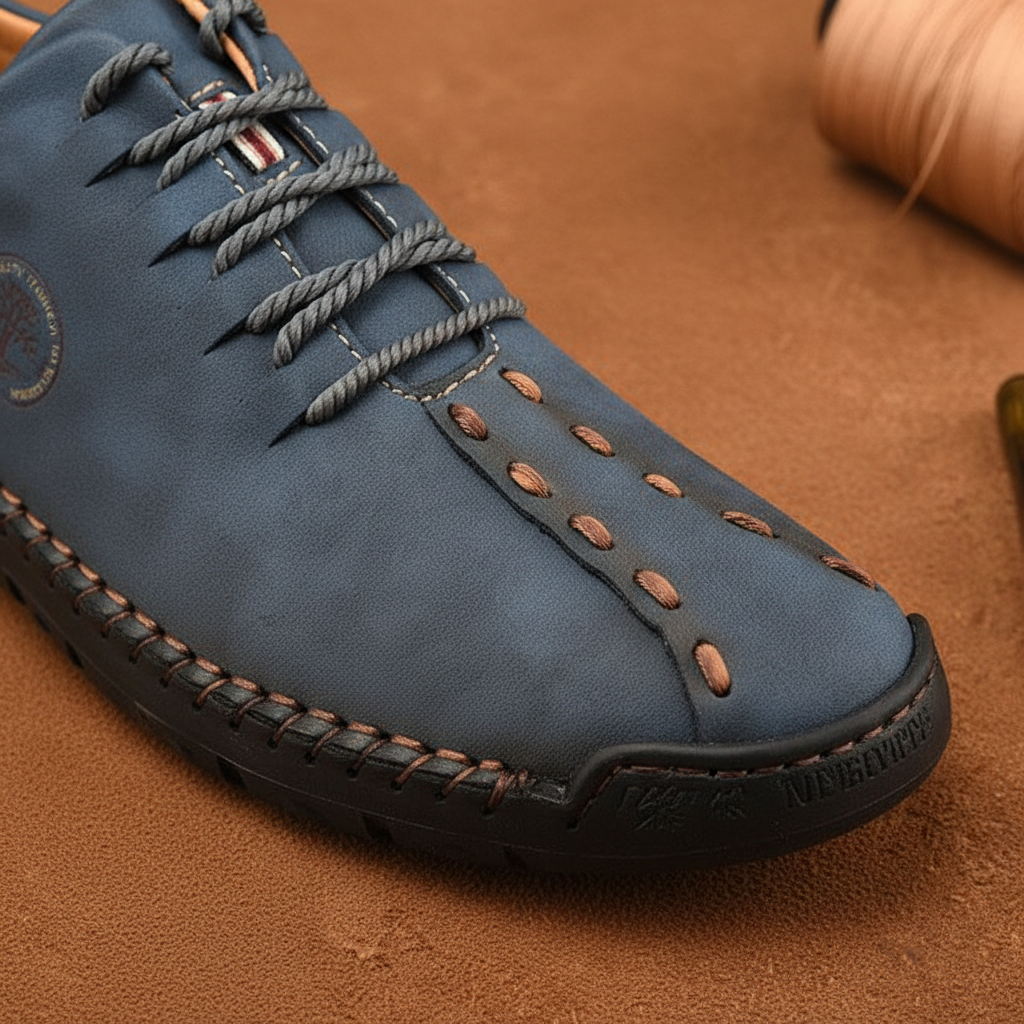 Brown leather orthopedic sneakers for men, offering durable comfort, arch support, and versatile casual style.