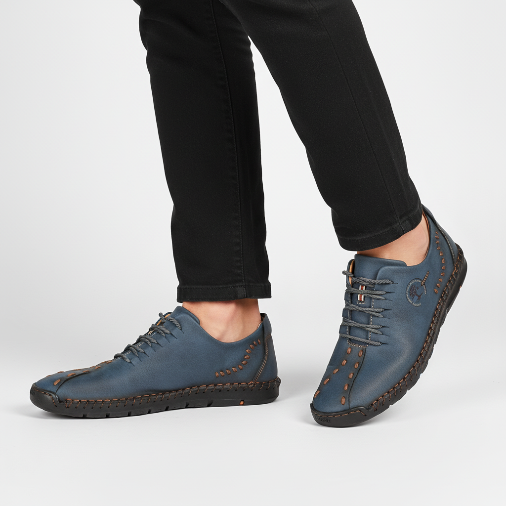 Stylish men's orthopedic sneakers, crafted from leather, perfect for walking & all-day comfort with arch support.
