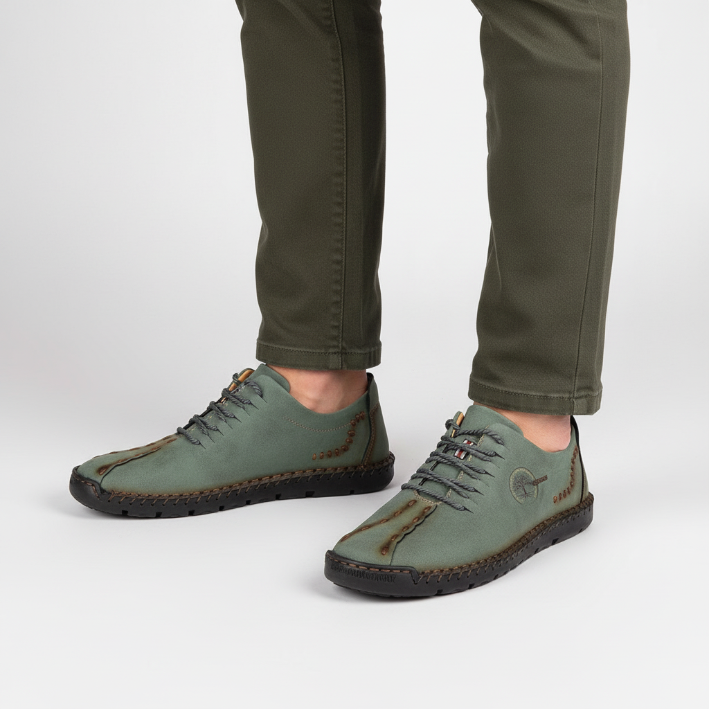 Ergonomic men's orthopedic walking shoes in blue leather, ensuring comfort, durability, and essential arch support.