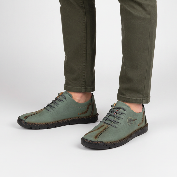 Ergonomic men's orthopedic walking shoes in blue leather, ensuring comfort, durability, and essential arch support.
