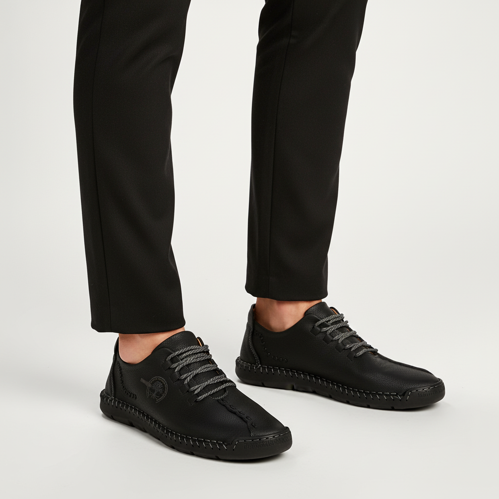 Men's comfort footwear: versatile orthopedic leather sneakers with arch support, ideal for walking & casual style.