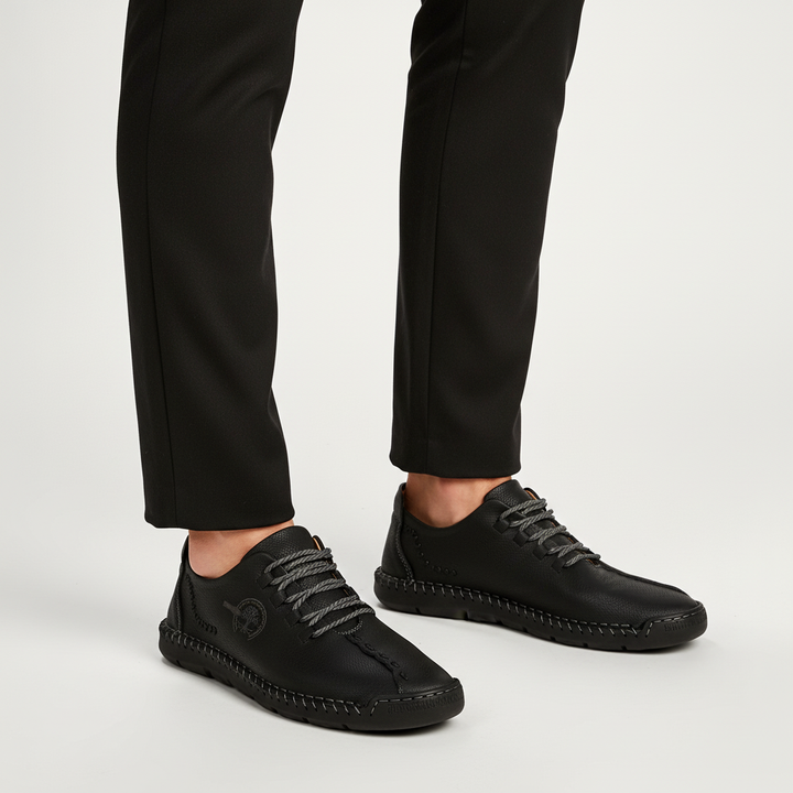Men's comfort footwear: versatile orthopedic leather sneakers with arch support, ideal for walking & casual style.