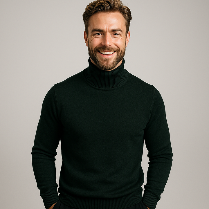 Fashionable men's roll neck polo sweater, long sleeve, perfect for a modern smart casual wardrobe.