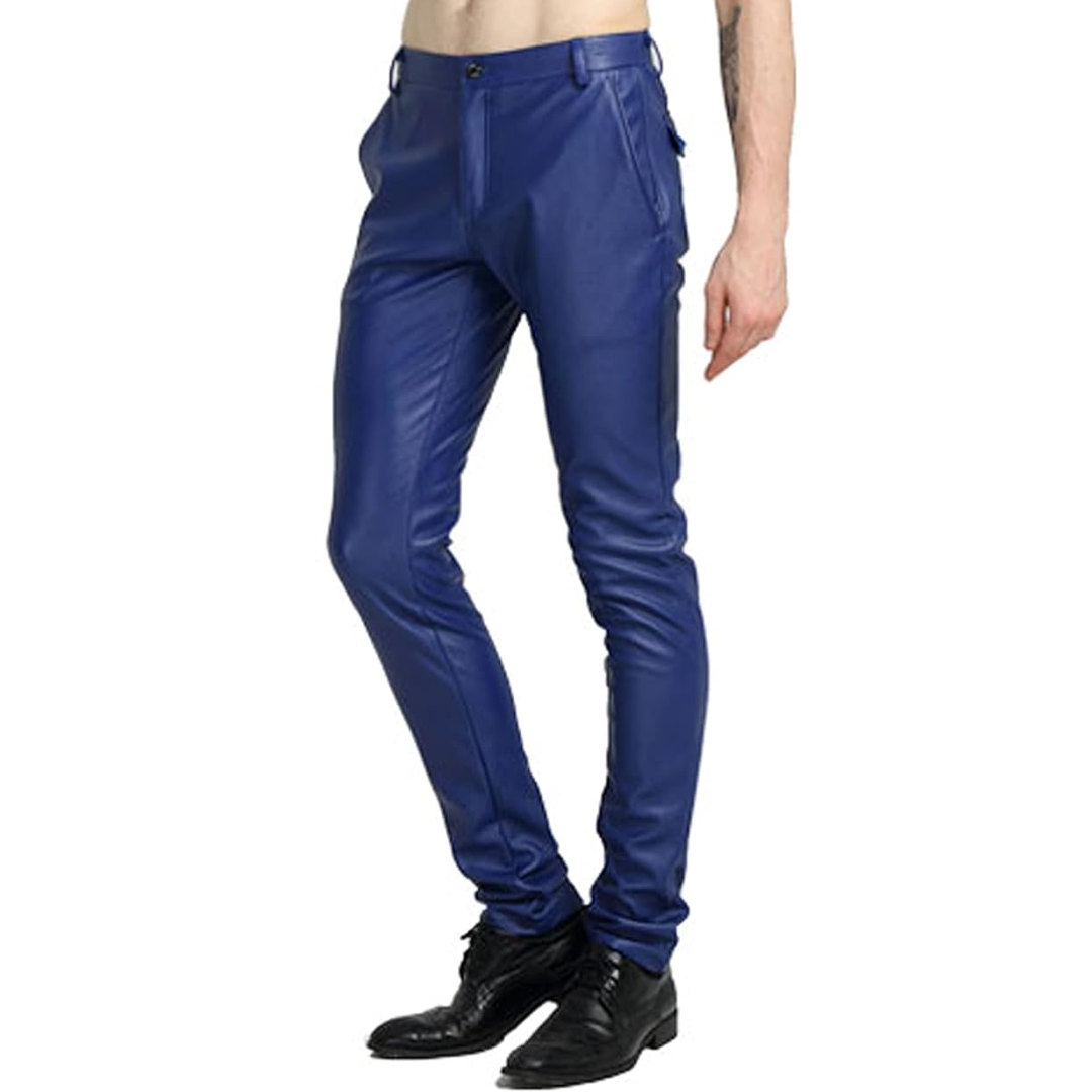 Men's black slim fit biker pants with edgy style, a comfortable tapered fit, perfect for modern street fashion.