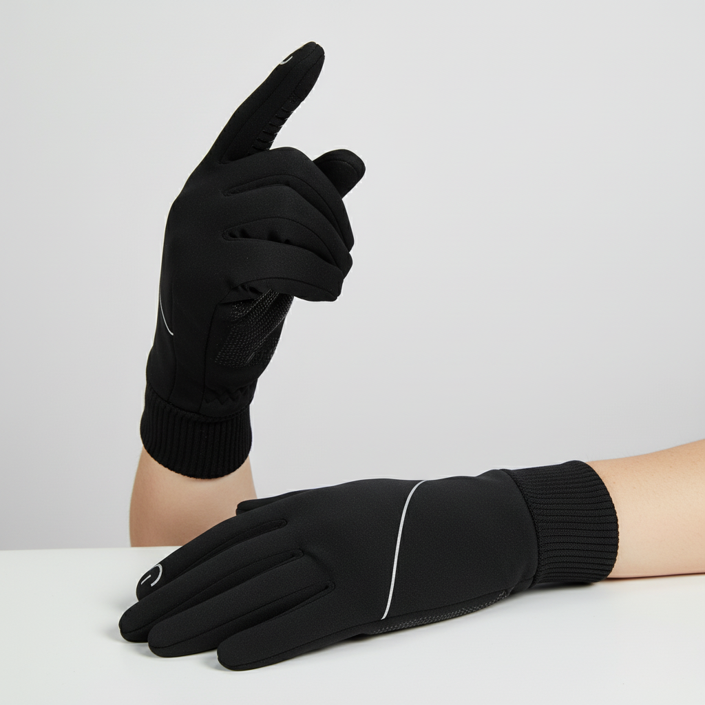 Men's warm touchscreen cycling & running gloves. Windproof activewear for cold weather outdoor sports.