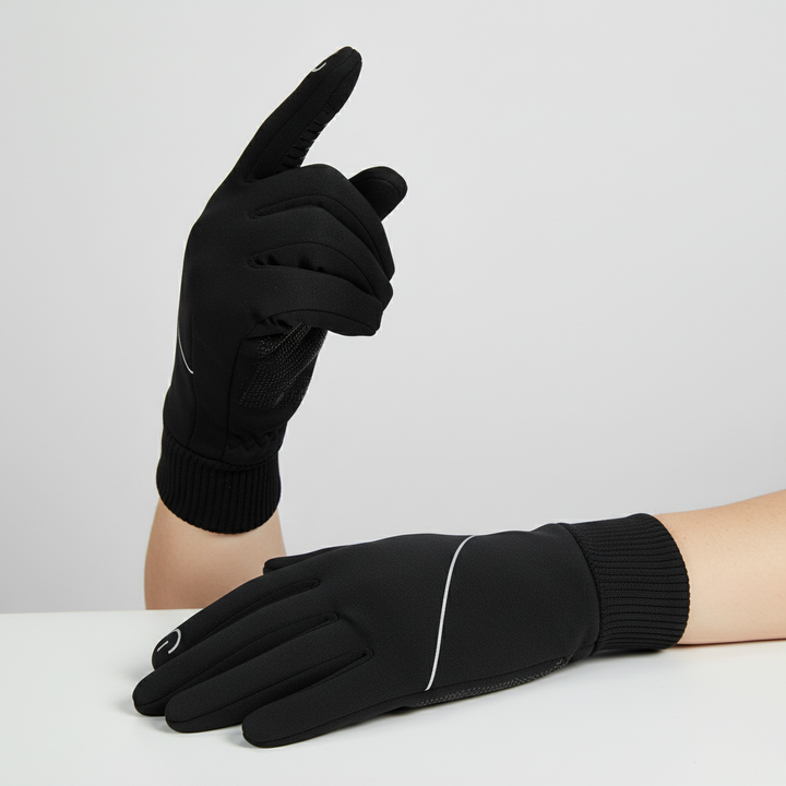 Men's warm touchscreen cycling & running gloves. Windproof activewear for cold weather outdoor sports.