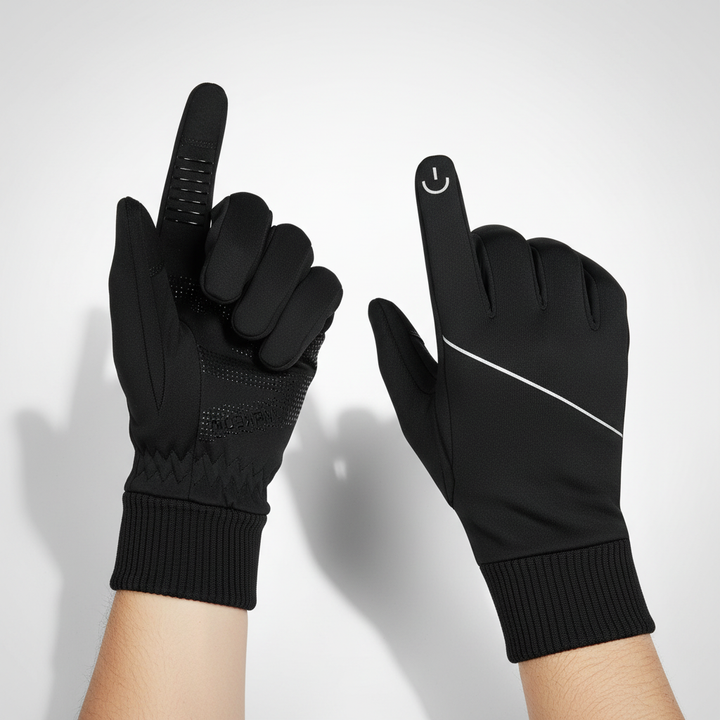 Durable men's winter gloves with touchscreen fingertips. Essential cold weather outdoor gear for active men.